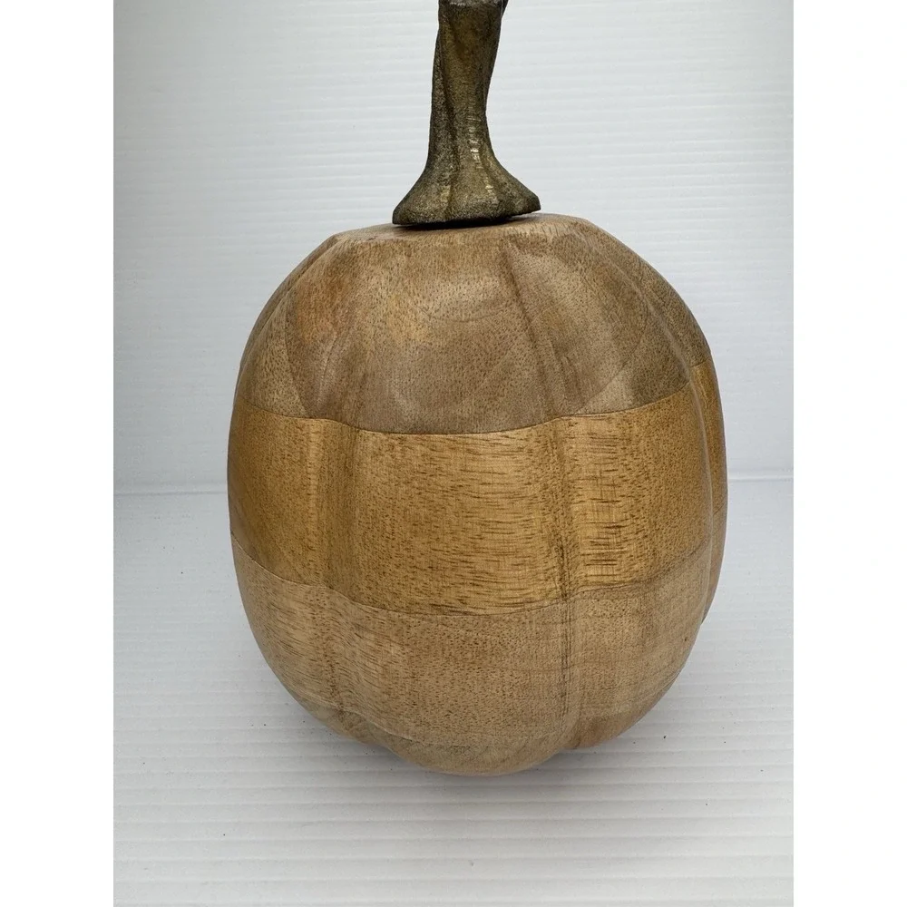 Set of 2 Solid Wood Pumpkins Natural Gourds Rustic Fall Thanksgiving Table Decor